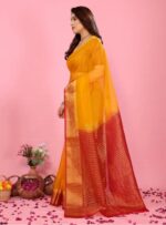 Mustard Yellow Silk Cotton Saree with Red Zari Border & Contrast Blouse – Festive/Wedding Wear" - Image 5
