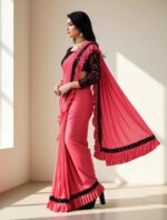 Stylish Pink Ruffle Saree with Heavy Work Blouse (Festive Wear) - Image 2
