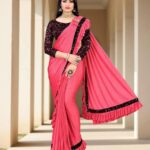 Stylish Pink Ruffle Saree with Heavy Work Blouse (Festive Wear)
