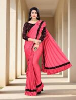 Stylish Pink Ruffle Saree with Heavy Work Blouse (Festive Wear)