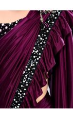 Elegant Wine Purple Ruffle Saree with Designer Blouse (Party Wear) - Image 2