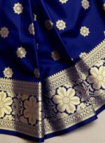 Royal Blue Banarasi Silk Saree with Gold Zari Border - Image 3