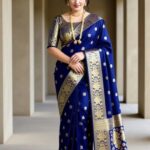 Royal Blue Banarasi Silk Saree with Gold Zari Border