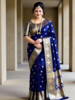 Royal Blue Banarasi Silk Saree with Gold Zari Border
