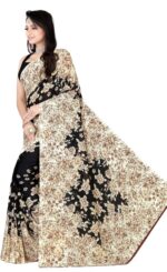 Black & Beige Floral Print Georgette Saree - Image 3