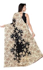 Black & Beige Floral Print Georgette Saree - Image 2