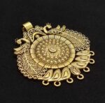Traditional Peacock Design Gold Plated Choker Necklace Set with Pearl Drops & Earrings - Image 3