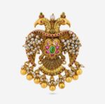 Traditional Peacock Design Gold Plated Choker Necklace Set with Pearl Drops & Earrings - Image 4