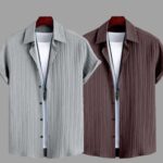 Men’s Grey Vertical Striped Casual Shirt. 1pic