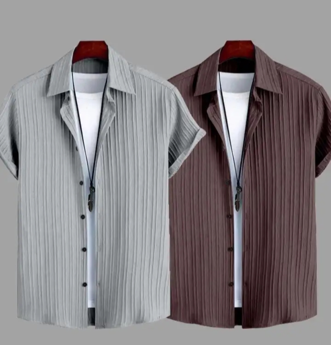 Oplus_131072 Men’s Grey Vertical Striped Casual Shirt. 1pic - Image 1