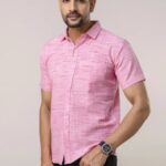 Men’s Stylish Pink Slim Fit Casual Shirt (Half Sleeve)