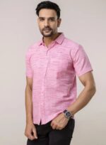 Men’s Stylish Pink Slim Fit Casual Shirt (Half Sleeve)