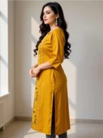 Sky Blue Floral Printed Rayon Straight Kurti – Casual Daily Wear for Women" - Image 3