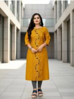Sky Blue Floral Printed Rayon Straight Kurti – Casual Daily Wear for Women" - Image 2