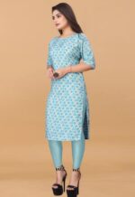 "Mustard Yellow Rayon Straight Kurti with Floral Embroidered Placket – Ethnic Wear for Women" - Image 3