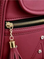Stylish Red Leather Designer Backpack for Women (Zipper Pocket, Tassel & Multi-Compartment) - Image 2