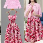 Stylish Pink Floral Midi Dress with Matching Jacket (Women Fashion Combo)