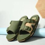 Men’s Olive Green Double Buckle Slide Sandals | Casual Comfort Slip-On Slippers