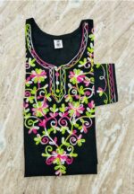 Stylish Black Floral Embroidered Straight Kurti for Women (3/4 Sleeve, Ethnic Wear) - Image 6