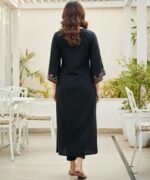 Stylish Black Floral Embroidered Straight Kurti for Women (3/4 Sleeve, Ethnic Wear) - Image 4