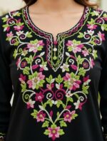 Stylish Black Floral Embroidered Straight Kurti for Women (3/4 Sleeve, Ethnic Wear) - Image 5