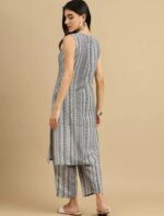 Elegant Black Vertical Stripe Kurta Pant Co-Ord Set (Sleeveless Ethnic Wear)l - Image 3