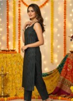 Stylish Black Striped Sleeveless Kurti with Pant Set for Women (Festive & Casual Wear) - Image 4