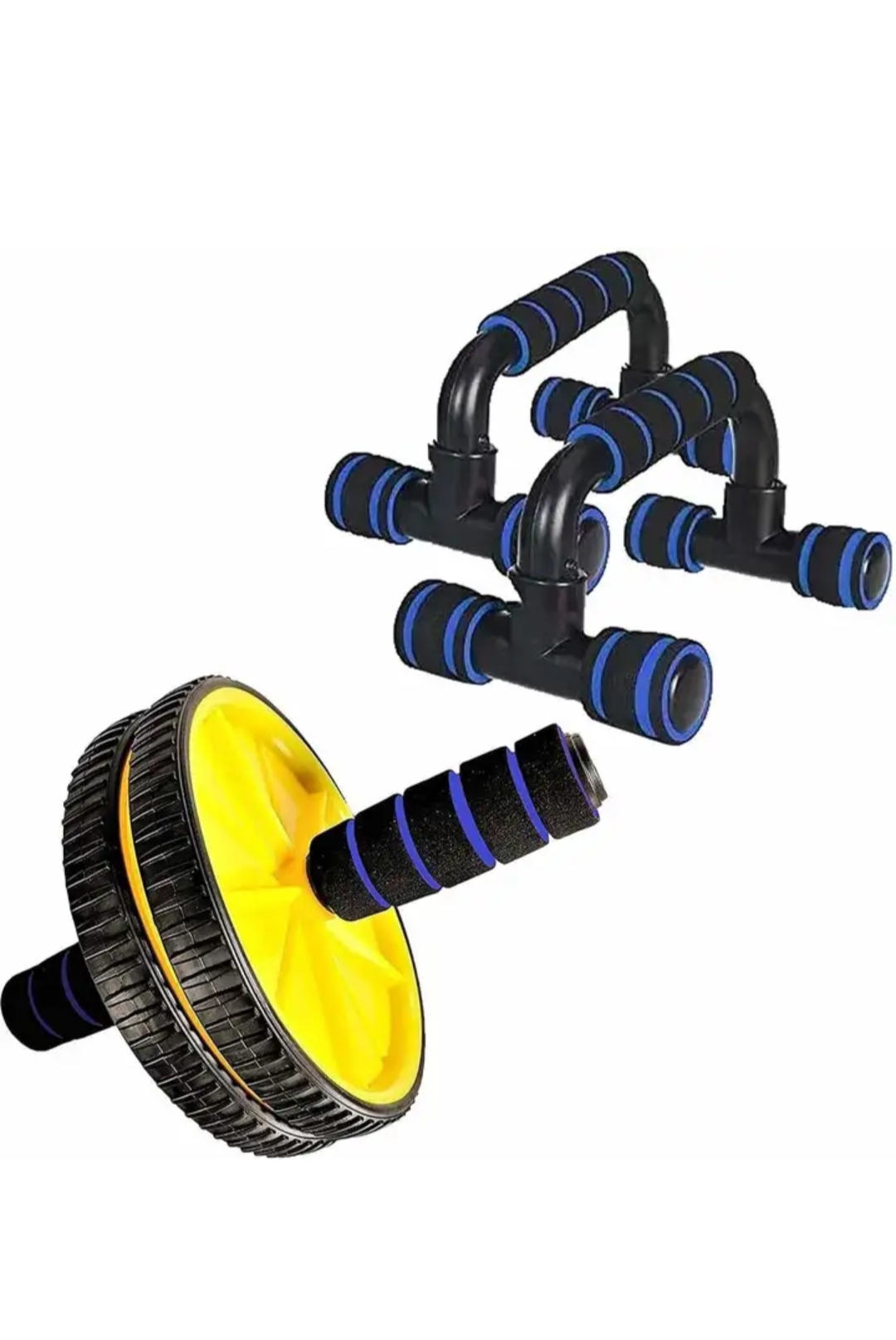 Oplus_131072 3-in-1 Home Gym Fitness Kit – Ab Roller Wheel, Push-Up Bars & Resistance Band Combo - Image 1