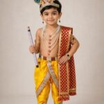 Kids Krishna Fancy Dress Costume Set for Boys – Yellow Dhoti, Crown, Flute & Accessories (Janmashtami Special)