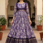 Women Purple Tie-Dye Printed Flared Anarkali Kurti Dress