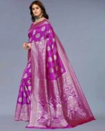 Suntex Printed Banarasi Silk Blend Saree with Unstitched Blouse (Purple) - Image 3