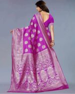 Suntex Printed Banarasi Silk Blend Saree with Unstitched Blouse (Purple) - Image 2