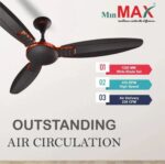 MinMAX CRUISER 100% CNC WINDING ULTRA HIGH SPEED 1200 mm Anti Dust 3 Blade Ceiling Fan (Smoke Brown, Pack of 1)
