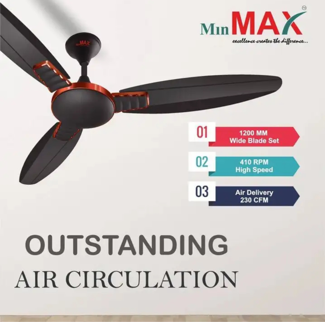 Oplus_131072 MinMAX CRUISER 100% CNC WINDING ULTRA HIGH SPEED 1200 mm Anti Dust 3 Blade Ceiling Fan (Smoke Brown, Pack of 1) - Image 1