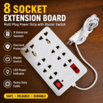 Socket Multi Plug Extension Board with Master Switch & Universal Sockets